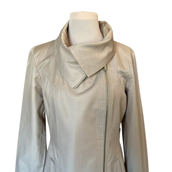 Michael Kors Asymmetrical Cotton Blend Trench Coat Draped Collar Tan, Size Small - Picture 4 of 14